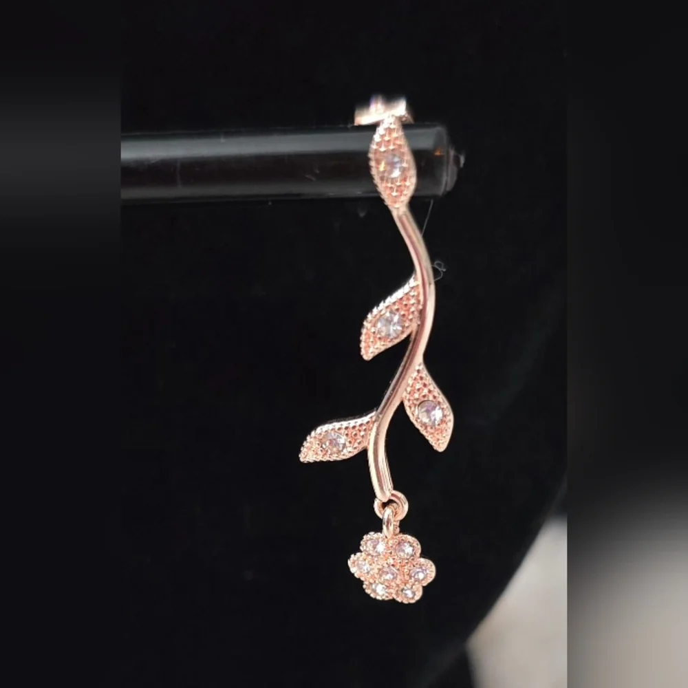 Exquisite‎ Rose Gold Tone Crystal Nature-Inspired Drop Earrings